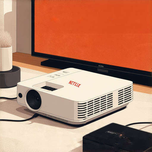 家用投影機在播放Netflix過程中的連接方式示意圖，展示了投影機、串流裝置及設定介面的互動，提供使用者選擇技巧與操作原理的參考，讓家庭娛樂更輕鬆。