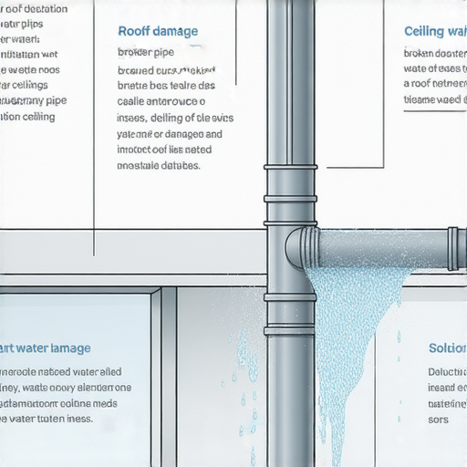 天花板漏水的原因與解決方法，顯示漏水現象及修繕過程的圖片，介紹漏水問題的根本原因，例如水管破裂或屋頂損壞，並提供有效的解決方案。