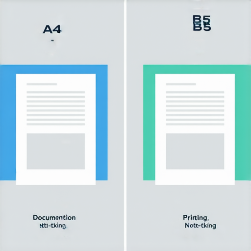 A4紙與B5紙的比較圖，展示兩種紙張的尺寸差異，並標示最佳用途，適合文書、印刷及筆記等多種需求，揭開A4紙的神秘面紗。