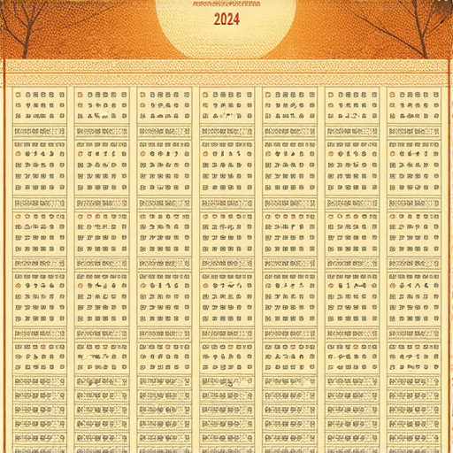 2024農曆年曆設計大揭秘圖，展現各個月份的運勢解析，添加吉祥物與節慶插圖，幫助使用者從今天開始掌握人生運勢，提升生活品質與運勢指引。