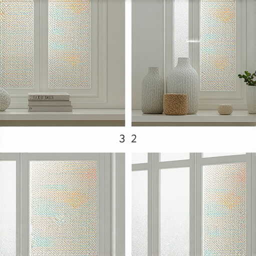 3步驟貼玻璃貼紙的示範圖，展示獨特空間風格，讓家居瞬間翻新的效果，色彩繽紛的貼紙與透明玻璃相結合，營造出時尚和個性的室內環境。