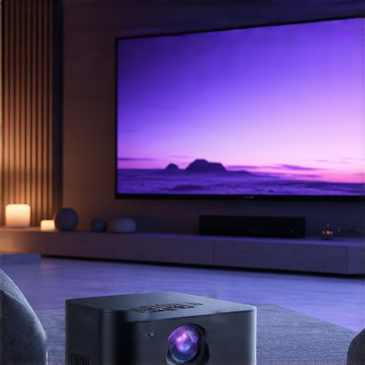 usatisfy投影機展示圖，家庭影院環境中，高清畫面清晰可見，提升娛樂體驗，設備設計現代，適合各種使用場合，讓家庭視聽享受無與倫比，隨時探索這款改變遊戲規則的投影機。