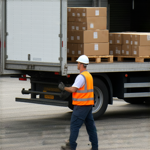 搬運工人在忙碌的搬運過程中，展示使用專業設備運送重物，背景中顯示裝滿箱子的搬運車，強調7海搬運成功祕訣。