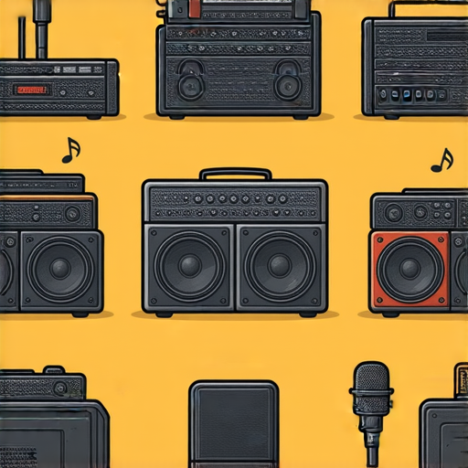 二手音響購買攻略圖，展示多款優質二手音響設備，搭配音樂元素，強調省錢和發現音樂秘密的主題，吸引音樂愛好者探索二手市場的魅力。