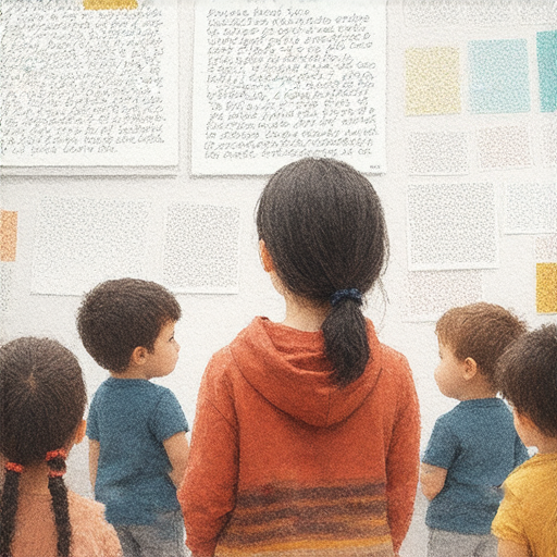 外籍英文老師在課堂上引導孩子們探索聯合國兒童權利公約，學生們專注聆聽與參與，展現語言學習的冒險精神，充滿活力的學習環境。