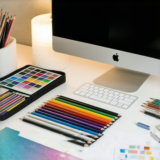 Logo設計過程中的創意工作室，展示設計師專注於打造獨一無二的品牌形象，以合理價格提供專業服務，桌面上有設計工具和靈感草圖。