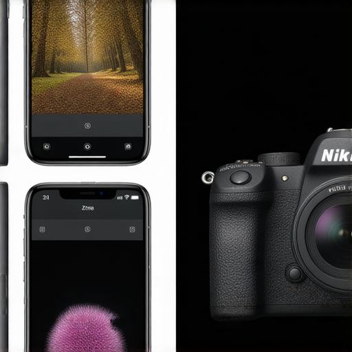 iPhone 和 Nikon Zfc 相機的設置比較圖，展示手機與相機拍攝效果的差異，強調使用技巧及設定對照片質量的影響，幫助用戶提升攝影技術。