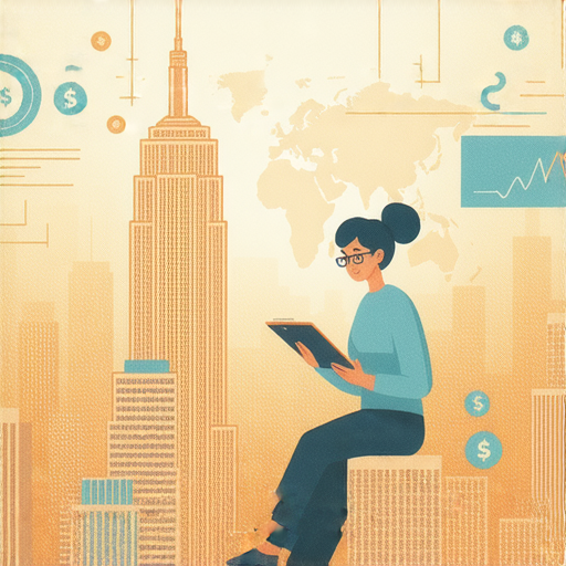 解密全球金融中心的圖片，展示外籍老師與學生一對一學習英文，強調提升跨國競爭力，背景包含金融相關元素，強調語言學習的重要性。