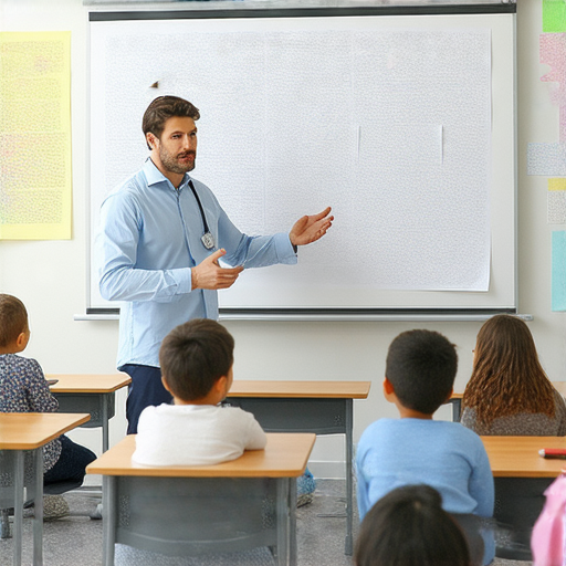 外籍英文老師在素醫院授課，學生們積極參與流利對話練習，教室內環境明亮，富有學習氛圍，展示探索學習的熱情和國際化教育的特色。