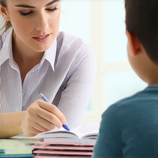 一位外籍教師正在進行一對一的英語教學，學生專注聆聽，桌上擺放著學習材料，展示專業的學習環境，體驗一對一英語課程，解鎖你的英語潛能。