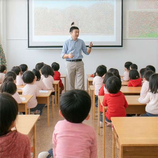 外籍英文老師在教室中帶領學生探索胡桃夹子的故事，老師使用多媒體教學工具，激發學生的學習興趣，讓孩子們即刻體驗這部經典作品的魅力，揭開神秘面紗。