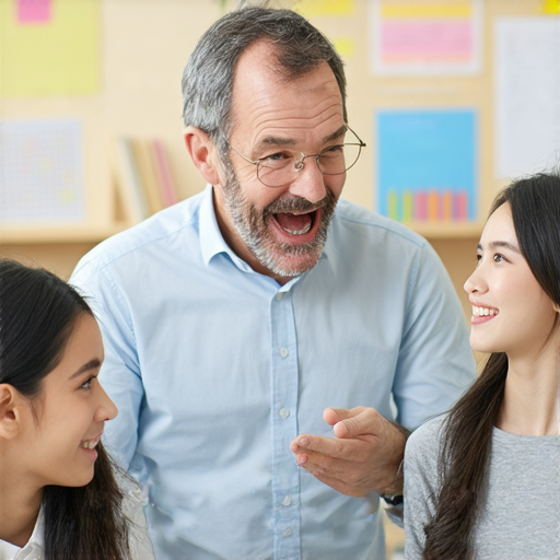 一位外籍英文老師正在與學生進行一對一教學，展現生動的互動場景，讓學習者逃離語言障礙，體驗英語學習的魅力，強調個性化教學的重要性。