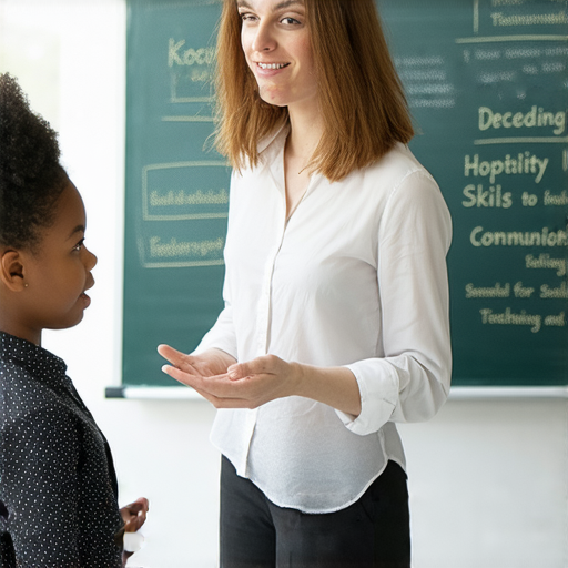 解碼款待技巧的圖片，展示外籍英文老師一對一指導學員，學習社交場合中的溝通技巧，讓學員自信脫穎而出。