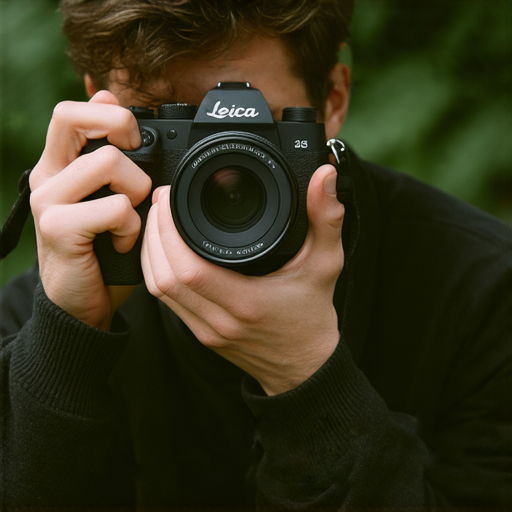 發現Leica相機的秘密，展示攝影師專注於取景，背景中是柔和的自然光，捕捉每一刻的魔力，展現其卓越的成像性能與藝術魅力。