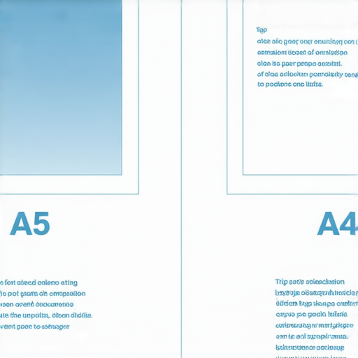 A5與A4紙的比較圖示，展示兩者尺寸差異及用途，旁邊附有選擇與訂購紙張的技巧，幫助讀者更有效率地選擇適合的紙張類型，提升使用效率。