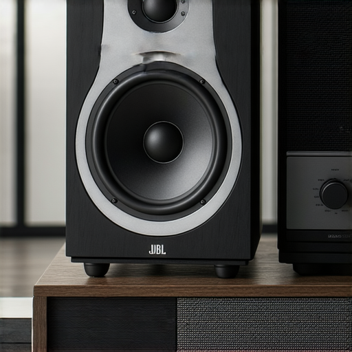 JBL 9.1音響系統展示，強勁音效與設計優雅相結合，背景中可見收音機，突出JBL音響的震撼魅力，邀請用戶探索最新款音響的獨特體驗。