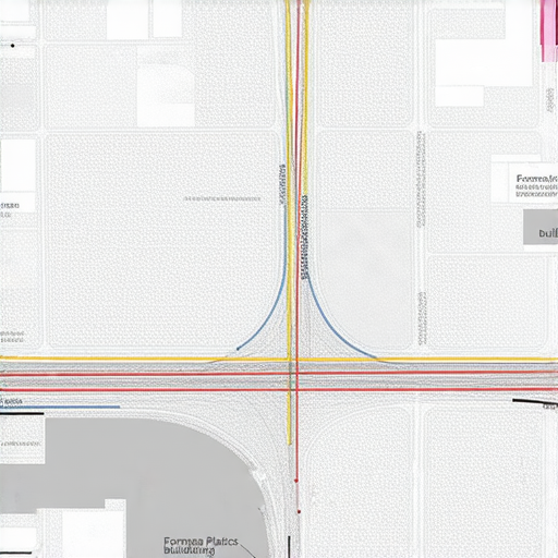 稅務及政府大樓搬遷影響台塑大樓的分析圖，展示台塑大樓位置與周圍環境變遷，強調搬遷後對該區商業及交通的影響，並顯示未來發展機會。