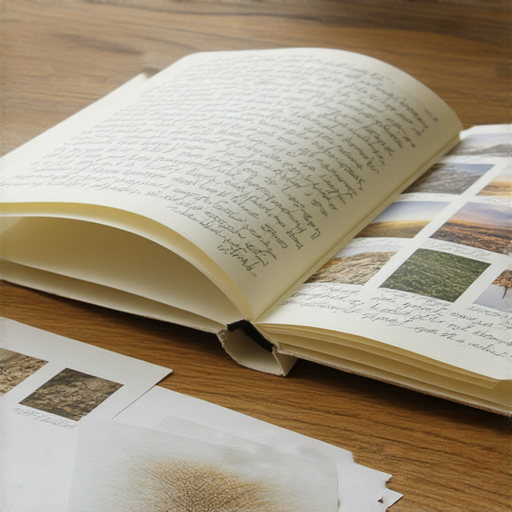 A4紙筆記本和相簿的特寫，展示如何運用A4紙提升創意潛能，筆記本內部頁面手寫筆記和相片的搭配，彰顯靈感的多樣性與創意的無限可能。