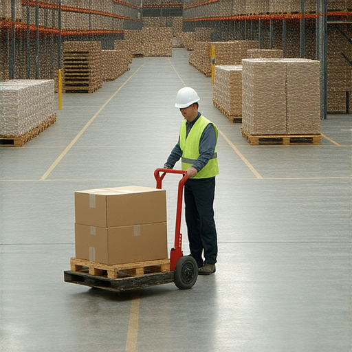 提升效率的搬運服務與搬運板車搭配使用，展示工人熟練操作板車運送貨物，安全穩定，彰顯高效搬運流程與專業服務品質。