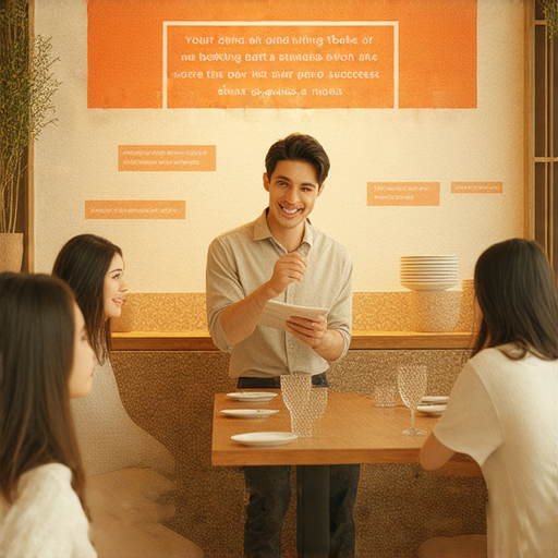 提升餐飲業溝通力的廣告圖片，展示外籍英文老師與學員進行一對一課程的場景，強調立即預約的重要性，開啟成功之路的概念。