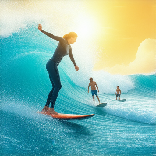 滑浪場景中，外籍老師與學生一對一互動，學習英文的過程中激發語言潛力，展現開心的學習氛圍。立即探索滑浪英文的學習方式！