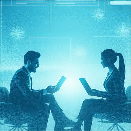 提升商務英語溝通能力，解決誤會與促進雙向交流的場景，顯示專業人士進行對話，使用電子設備進行聯繫，強調有效溝通的重要性和多元文化背景。