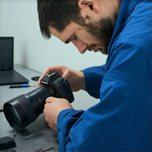 維修中心專業技術人員檢查相機，提供專業服務維修，確保攝影愛好者的設備功能正常，讓你的攝影活動不受影響，提升拍攝體驗和影像品質。