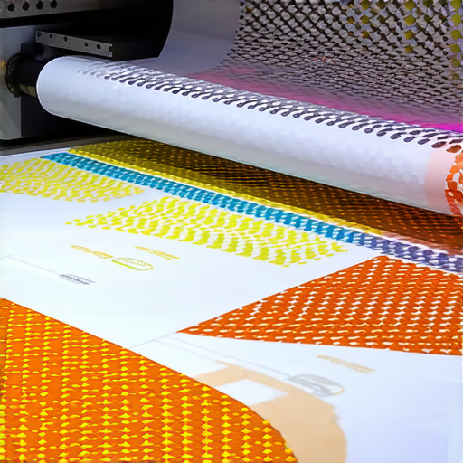 探索印刷術新視界及最新技術趨勢的圖像，展示高科技印刷機運行情景，呈現鑽石斑駁印刷樣本，強調現代印刷工具的創新及其應用。