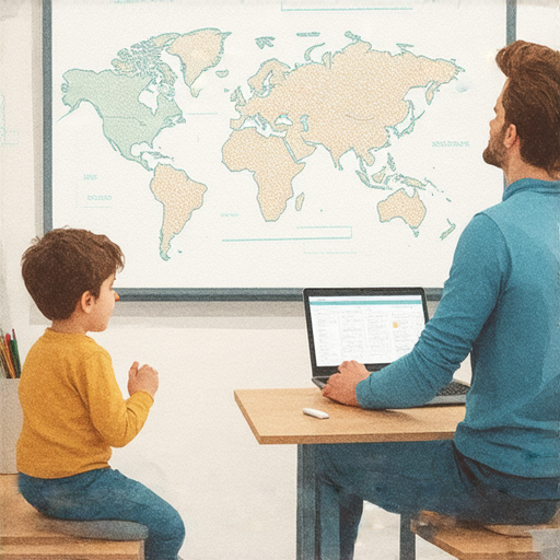 外籍英文老師在線教授一對一課程的場景，學生專注學習，提升英語能力，展示互動式教學環境，服務全球學習者，立即體驗外語學習的樂趣。