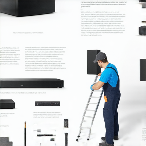 音響安裝教學示範，詳細步驟與技巧，展示專業人員上門安裝音響的過程，工具與配件整齊排列，確保音響系統性能與音質最佳化，方便家庭使用的指南。