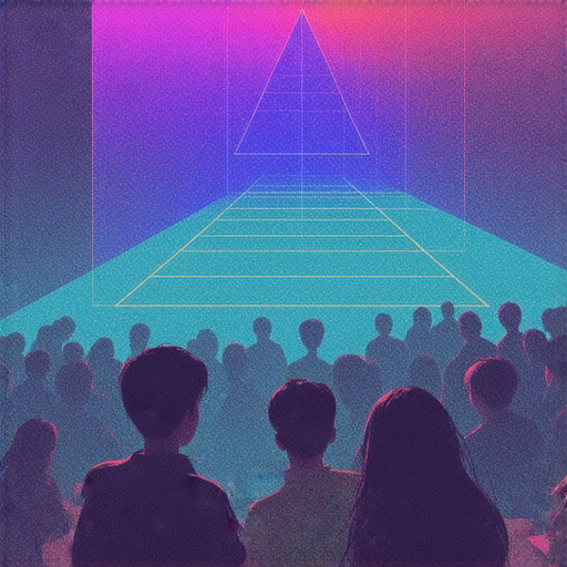 投影儀展示投影幾何的神秘概念，學生們聚精會神地探索和學習新知識，彩色圖像中透視效果明顯，強調投影儀在教育中的重要性與魔法般的魅力。