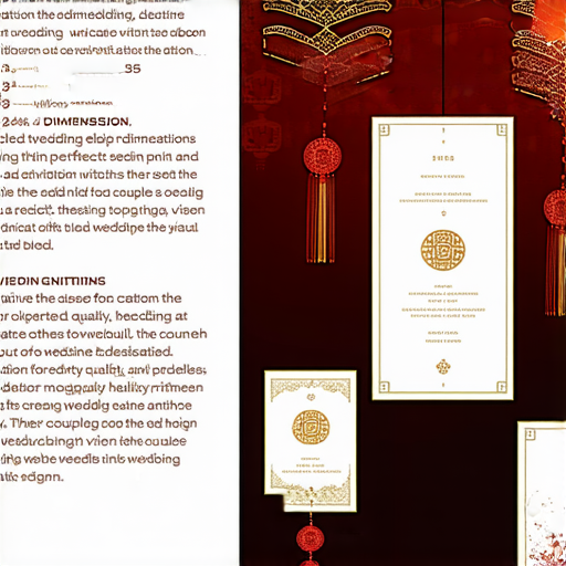 傳統囍帖展示，介紹尺寸與印刷設計，背景為中國風格裝飾，內容包括選擇完美囍帖的提示，強調視覺吸引力與設計細節，幫助新人打造獨特婚禮邀請函。