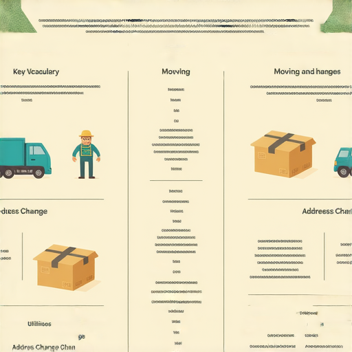 搬遷英文大揭密，展示與地址轉換相關的關鍵詞，讓學習者輕鬆掌握搬遷必備詞彙，助你在移動過程中有效應對各種情境。