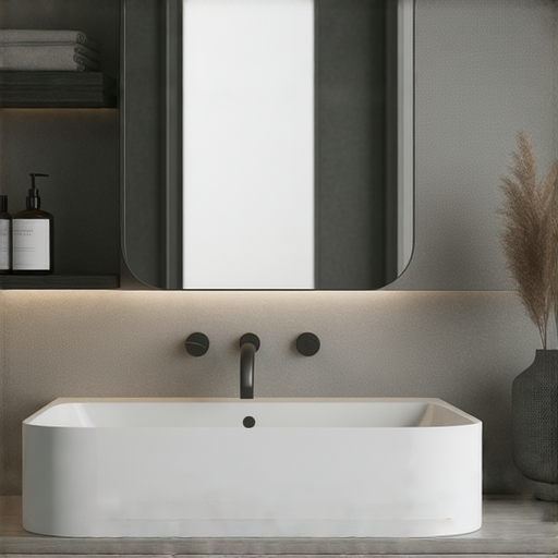 Roca洗手盆連櫃展示，優雅現代設計，完美融入夢幻浴室，產品整體呈現高質感材質及實用性，適合各種浴室裝潢風格，提升空間美感與功能性。