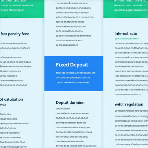 定期存款相關術語解析圖示，內容包括試用期罰款說明、利率計算、存款期限及提領規定，幫助讀者理解定期存款的基本概念與注意事項。