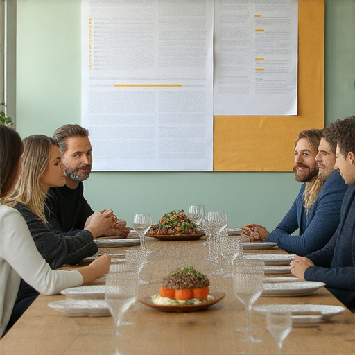 餐牌設計的專業公司進行會議，討論如何選擇最佳服務與價格，探索創意設計及趨勢的場景，強調優質餐牌設計的重要性，助力餐飲業提升品牌形象與客戶體驗。