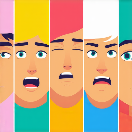 探索英文中潔癖、激動、無聊等情緒詞彙的多樣性與含義的圖片，展示各種情緒的表情和符號，幫助理解英語情緒詞彙的微妙差異，提升語言學習效果和情感表達能力。