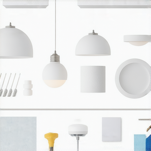 LED吸頂燈與天花燈更換步驟示意圖，顯示工具及材料，幫助浴室燈具更新，讓空間更加明亮與現代化，提升居家環境質感。