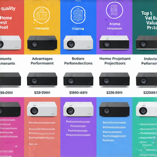 十大性價比最高的投影機推薦與選購指南的圖片，展示各款高性能投影機，強調其價格和功能的優勢，適合家庭娛樂和商務會議，幫助消費者選擇最合適的產品。