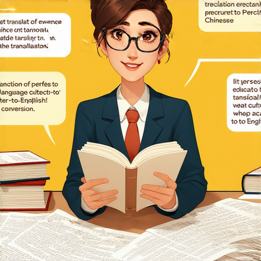 翻譯專家正在探討中文轉英文的技巧，背景為翻譯書籍和筆記，強調翻譯的精準和文化理解，揭示如何將中文完美轉換成英文的秘訣。