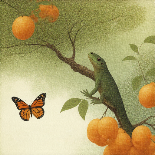 揭開蜜棗的神秘面紗，展示蜥蜴與蝴蝶在蜜棗樹旁栖息，探索蜜棗對血糖的影響，並探討行人的奇妙關聯，色彩繽紛的自然場景。