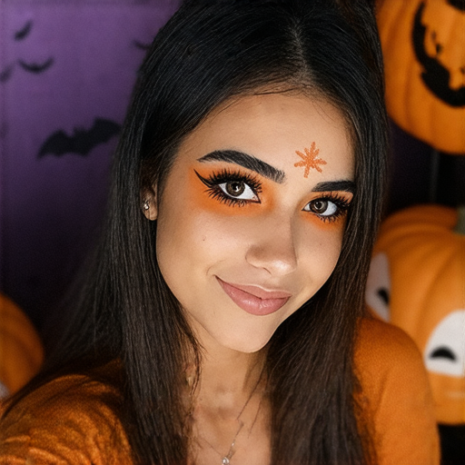 辭職後享受萬聖節趣味生活的自拍，配有創意妝容和精美裝飾，展現出驚豔的氛圍，加上獨特的背景和燈光，讓每個細節都散發節日的色彩。