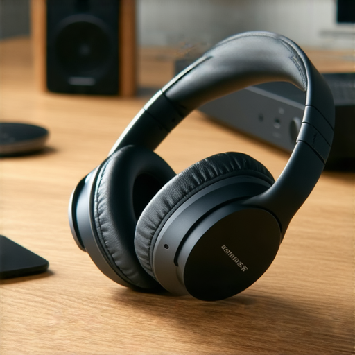 Sennheiser無線耳機，展現卓越音質的使用情境，耳機放在桌上，背景有音樂設備，彰顯高品質音效與使用評價，展示其舒適設計與專業性能，適合音樂愛好者。