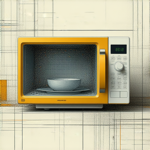 揭秘微波爐背後科技的圖片，展示其內部結構與運作原理，讓觀眾理解微波爐如何影響心理與情緒世界，涵蓋科技與情感的深層聯繫。
