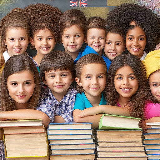 多元文化背景下的學生們在進行英文學習，圖中展示了多文化元素的教室環境，包含書籍、學習工具和文化裝飾，強調英文學習與生活應用的探索與融合。