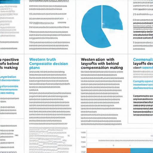 揭示裁員背後真相的圖片，展示西洋補償計劃分析，並呈現不同觀眾角度，強調經濟影響及員工心理變化，連結補償與企業決策的關係。