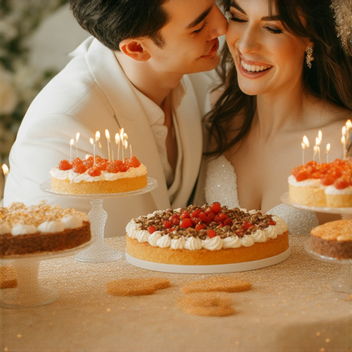 新婚夫妻在新年慶祝中共享甜蜜時光，展現幸福的生活場景，桌上擺滿美味佳餚與幸福笑容，營造出新婚新氣象的甜蜜氛圍。