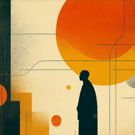 揭開偉大與偏見的秘密，展示如何優雅地運用優勢，改變思維的概念圖，包含思考的人物與象徵性符號，傳達積極轉變的主題。