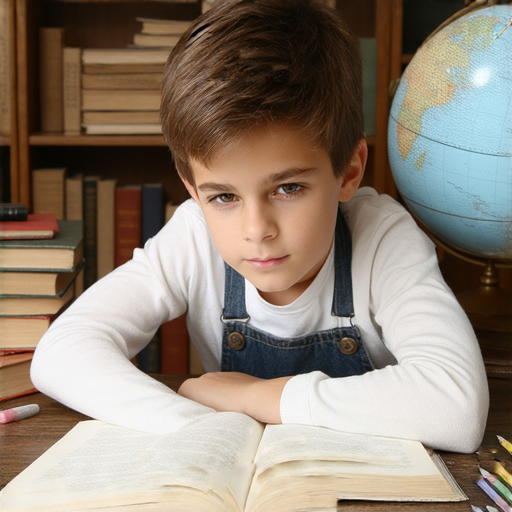 一位學生專注學習英文，桌上放著書本和筆記，背景有學習工具，畫面傳達學習一致與不同的重要性，揭示英文學習的秘密，激發學習興趣。