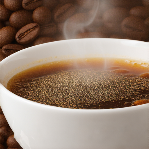 一碗美味的湯品中加入味精，強調其增添食物風味的秘密，背景有咖啡豆，象徵味道與命運的交織，完美展示味精和咖啡背後的好滋味。